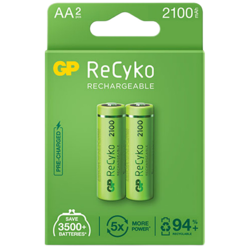 picture باتری قلمی قابل شارژ جی پی مدل Rechargeable Recyko 2100 بسته دو عددی