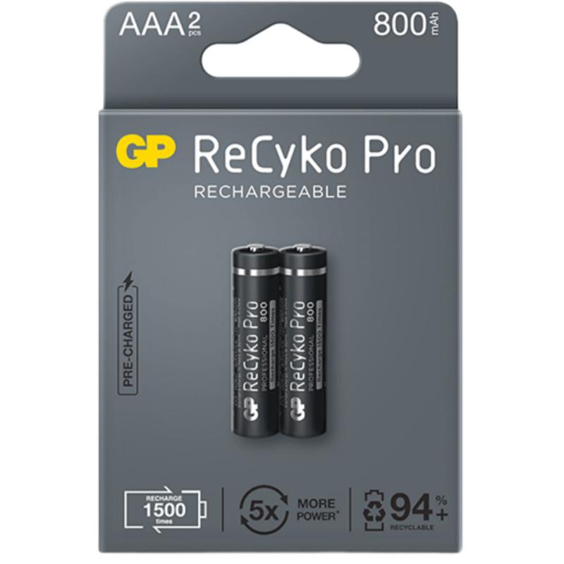 picture باتری نیم قلمی قابل شارژ جی پی مدل Rechargeable Recyko pro 800 بسته دو عددی