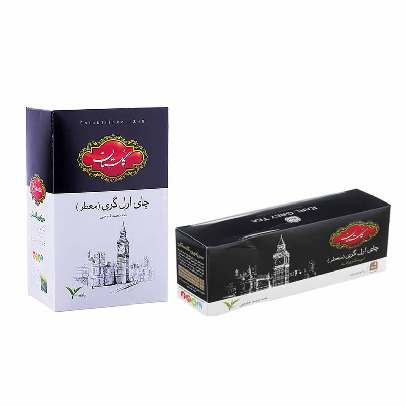 picture چای بسته ای عطری گلستان 500گرم به همراه چای کیسه ای عطری گلستان 100گرم
