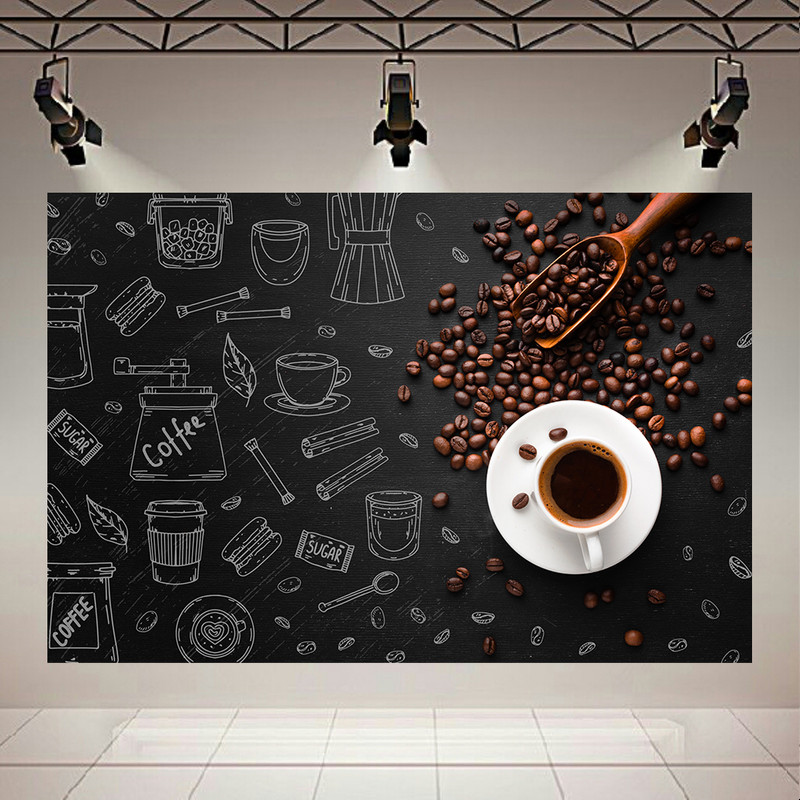 picture پوستر بک لایت طرح قهوه مدل دانه ها و شماتیک وسایل کافه کد AR30729