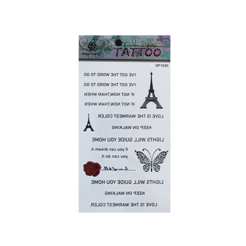 picture تتو موقت طرح پاریس و گل و فونت و پروانه کد 1020