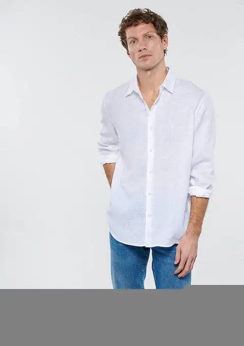 picture پیراهن آستین بلند ماوی با کد 0210492-620 ( Beyaz Keten Gömlek )