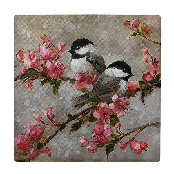 picture  کاشی کارنیلا طرح نقاشی دو پرنده روی شاخه شکوفه بهاری کد wkk973