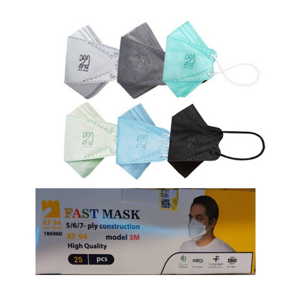 ماسک تنفسی فست مدل سه بعدی شش لایه KF94 رنگارنگ بسته 25 عددی 3185066