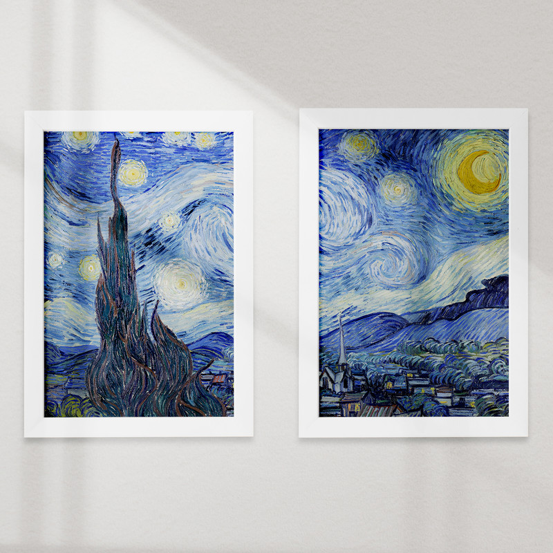 picture تابلو خندالو مدل دکوراتیو شب پر ستاره ونگوگ van Gogh کد M14 مجموعه 2 عددی