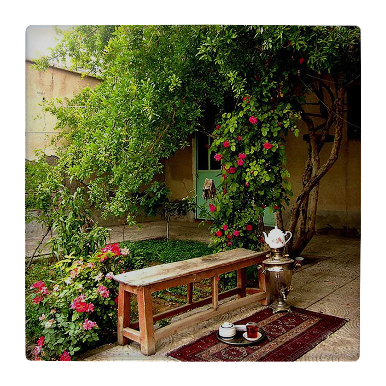 picture کاشی کارنیلا طرح حیاط ایرانی و نیمکت کد wk3552