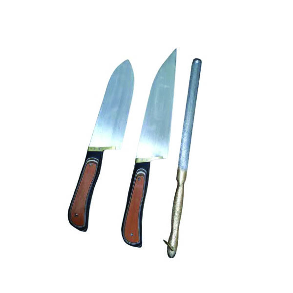 picture چاقو آشپزخانه دست ساز مدل px90 به همراه چاقو تیز کن  مجموعه 3 عددی