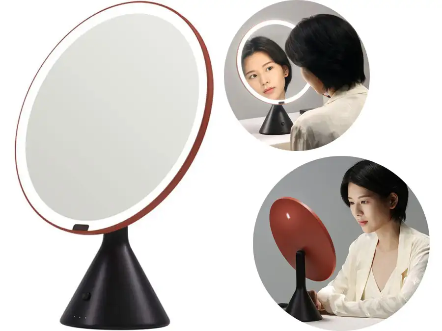 picture آینه آرایشی رومیزی هوشمند شارژی MUID large round mirror smart makeup mirror desktop