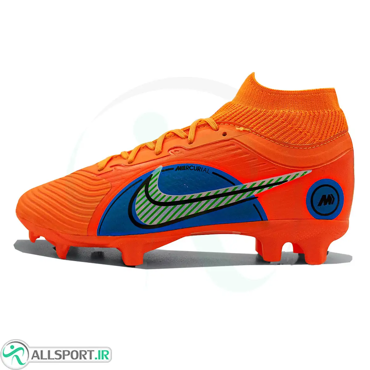 picture کفش فوتبال سایز کوچک نایک مرکوریال  طرح اصلی Nike Mercurial Orange Blue