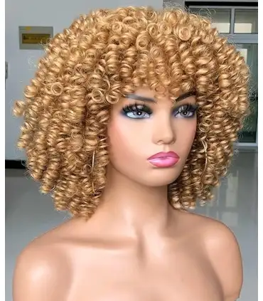 picture کلاه گیس (پوستیژ) زنانه فر افرو کوتاه بلوند عسلی Afro Wigs
