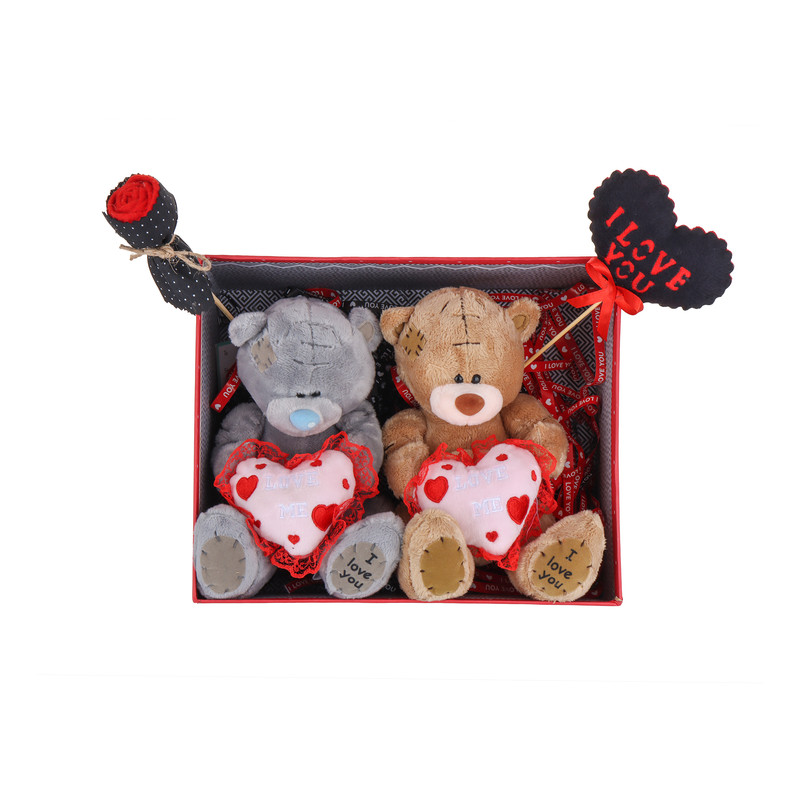 picture ست هدیه عروسک خرس قلب به دست دختر و پسر کد N19 