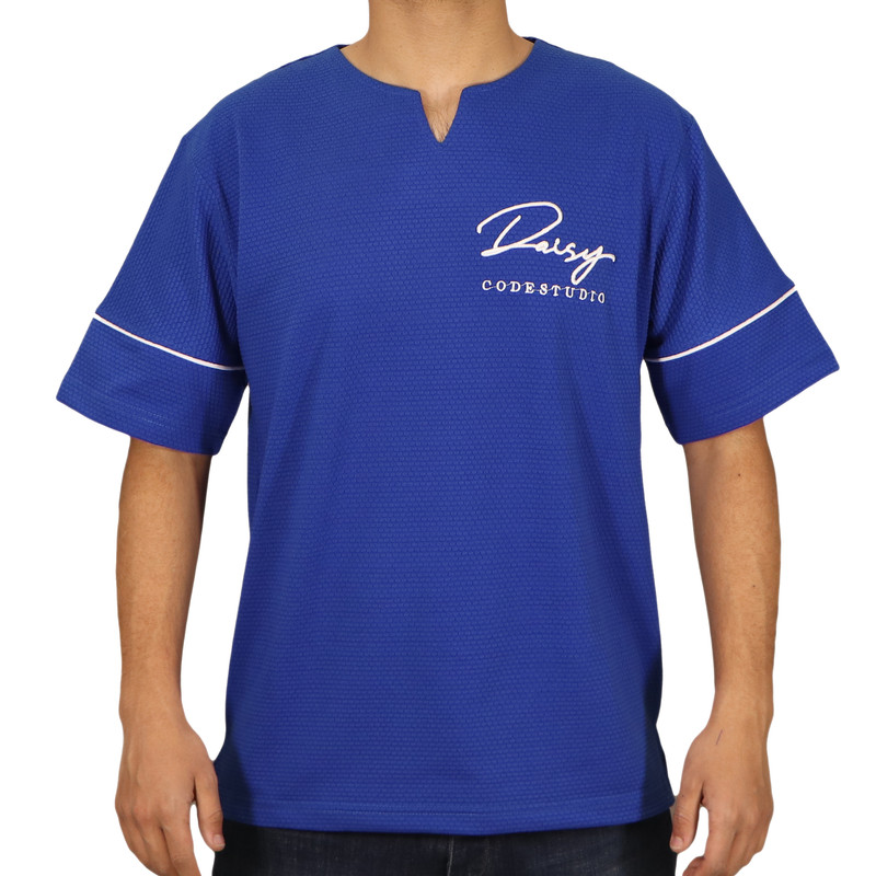 picture تی شرت آستین کوتاه مردانه مدل یقه کوبایی کد 19759 رنگ آبی