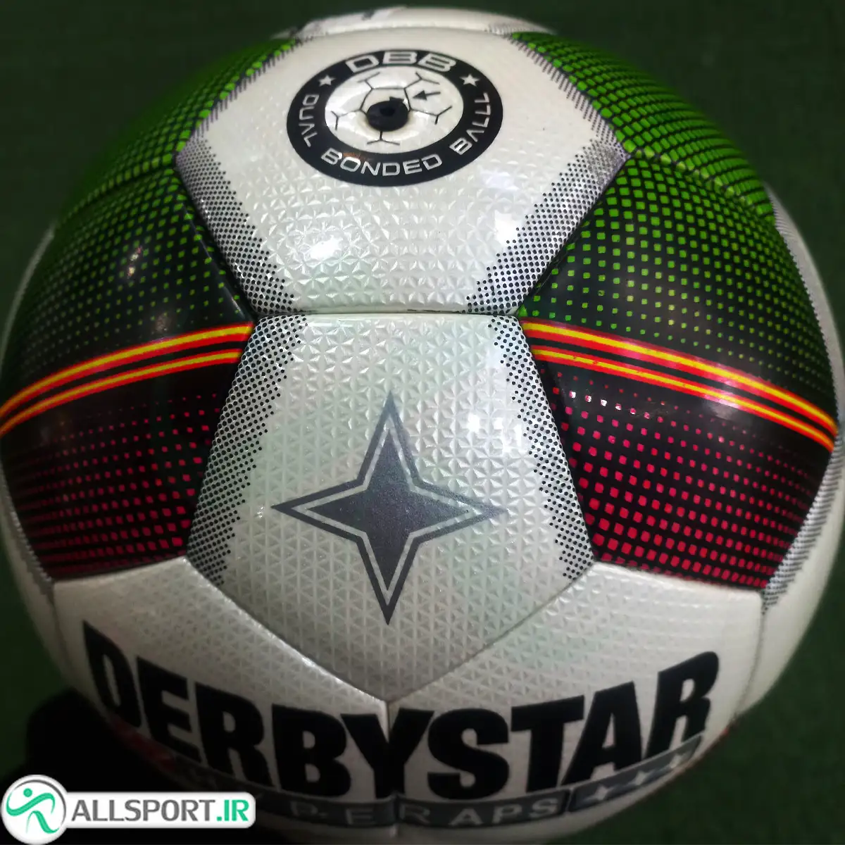 picture توپ فوتسال دربی استار پرس طرح اصلی Derby Star futsal ball White Green Red