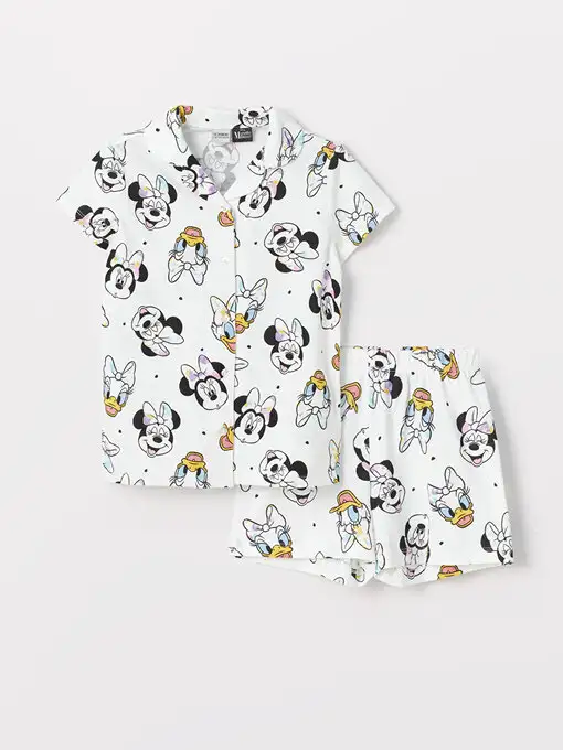 picture ست لباس راحتی ال سی وایکیکی با کد S42271Z4-LU8 ( Gömlek Yaka Minnie Mouse Baskılı Kısa Kollu Kız Çocuk Şortlu Pijama Takımı )