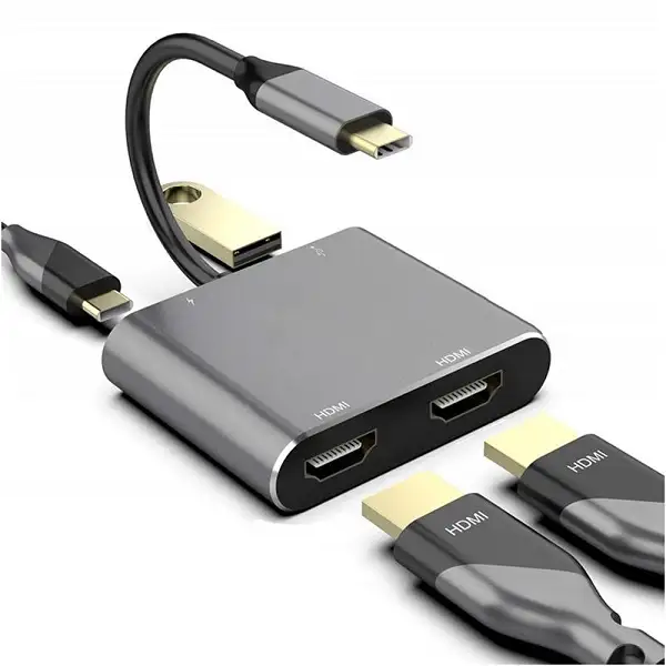 picture مبدل USB-C به HDMI اونتن مدل Onten 4 in 1 USB-C / Type-C to Dual HDMI + USB 3.0 4K HD Video Converter ONT-9175K
