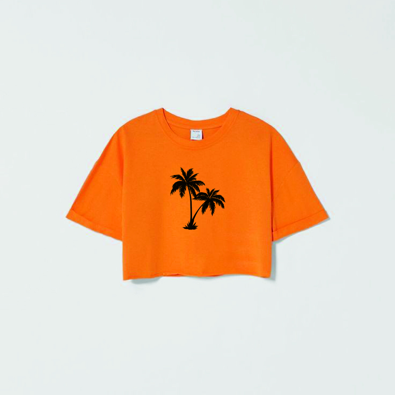 picture کراپ‌تی شرت آستین کوتاه زنانه مدل C617 طرح نخل رنگ نارنجی