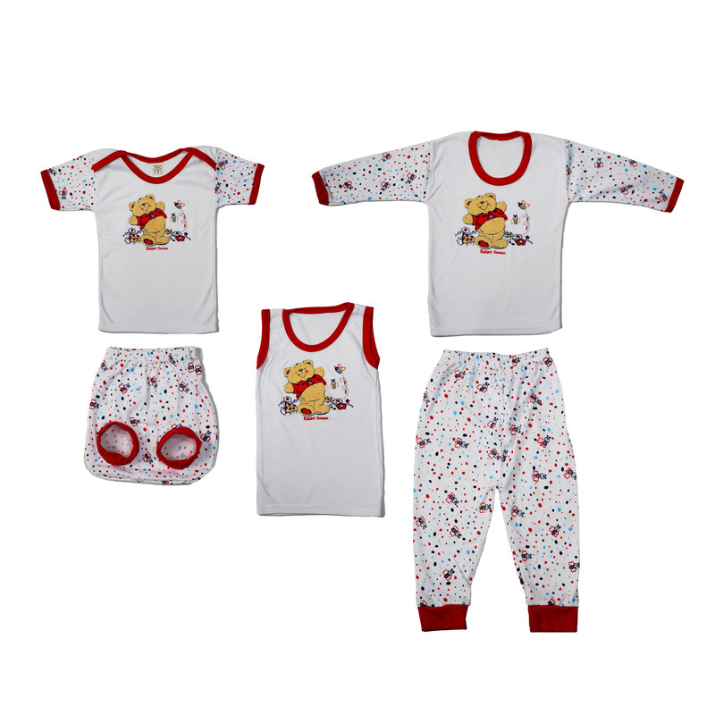 picture ست 5 تکه لباس نوزادی مدل خرس برجسته کد 1 رنگ قرمز