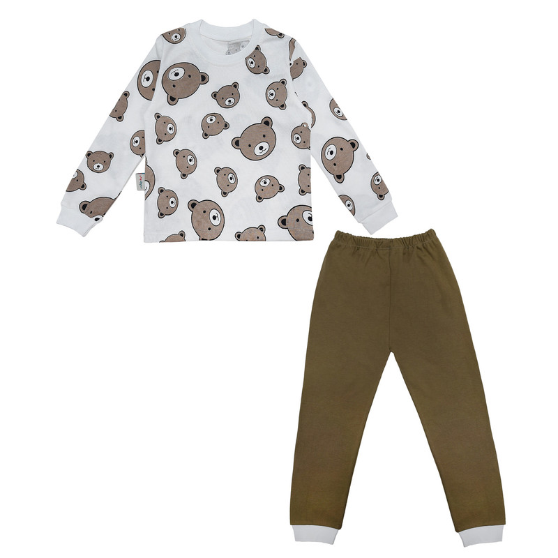 picture ست تی شرت آستین بلند و شلوار بچگانه سپیدپوش مدل خرس شکلاتی کد 1402753