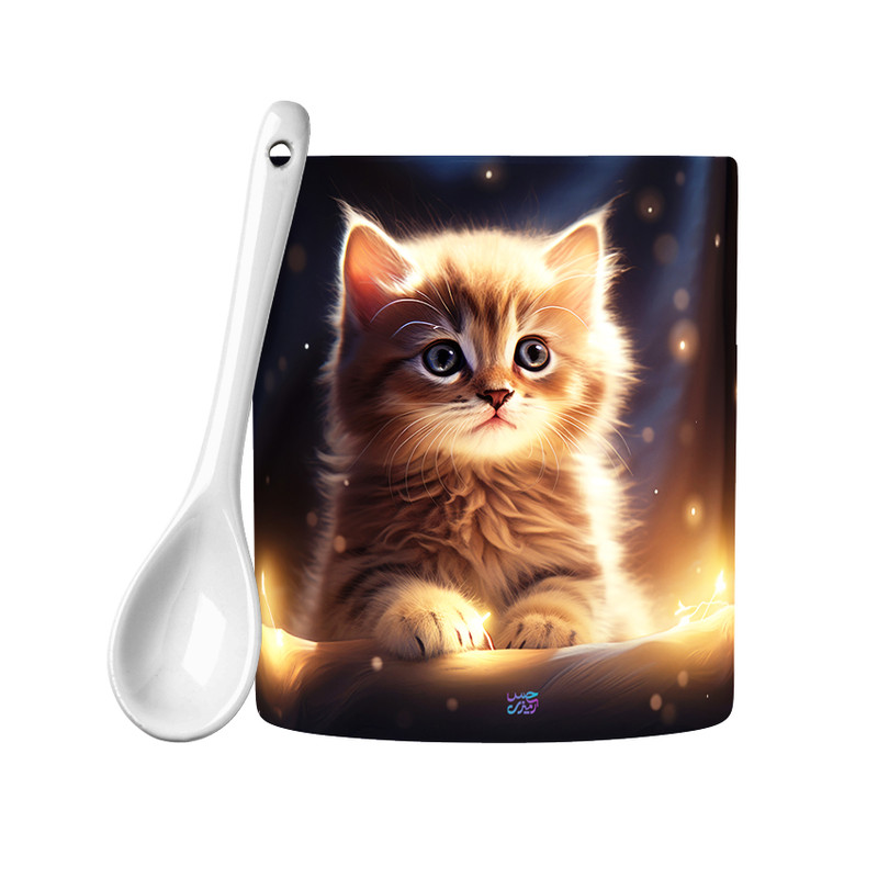 picture ماگ حس آمیزی مدل بچه گربه کیوت طرح شب و ستاره