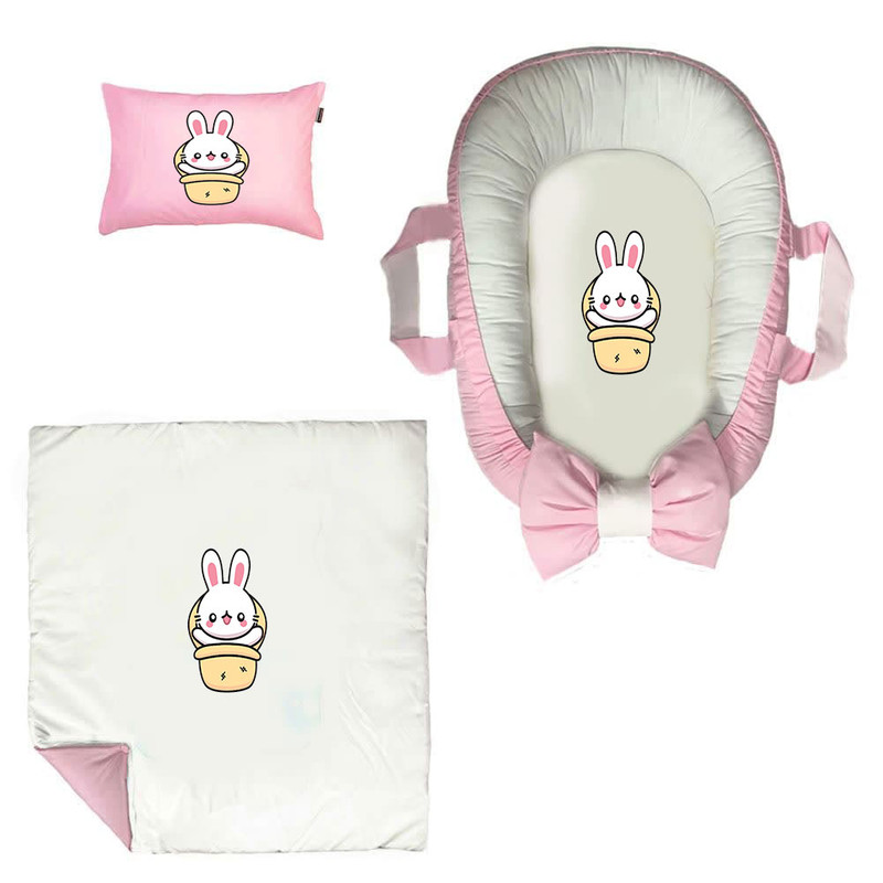 picture سرویس خواب سه تکه نوزاد ناریکو مدل گارد محافظ دار طرح بچه خرگوش کد 0206
