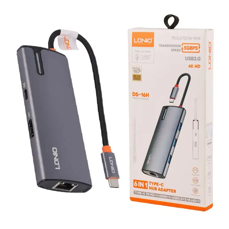 picture هاب Ldnio DS-16H Type-C To USB3.0/HDMI/RJ45/Type-C PD