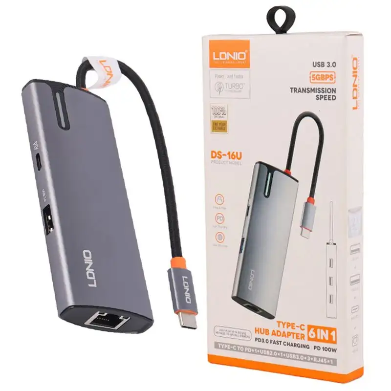 picture هاب Ldnio DS-16U Type-C To USB3.0/USB2.0/RJ45/Type-C PD