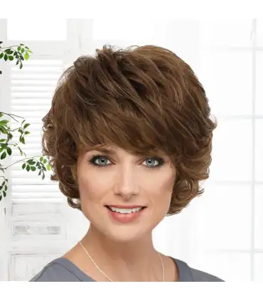 picture کلاه گیس (پوستیژ) زنانه کوتاه لیر حالت دار چتری قهوه ای Womens Short Curly