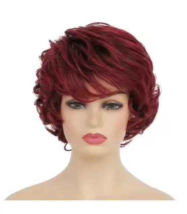 picture کلاه گیس (پوستیژ) زنانه کوتاه لیر حالت دار چتری رنگ شرابی Wine Red Wig