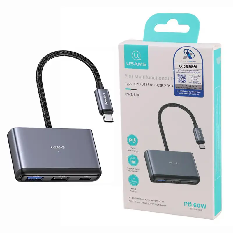 picture هاب و رم ریدر Usams US-SJ628 Type-C To USB2.0/USB3.0/SD/Micro SD/Type-C PD