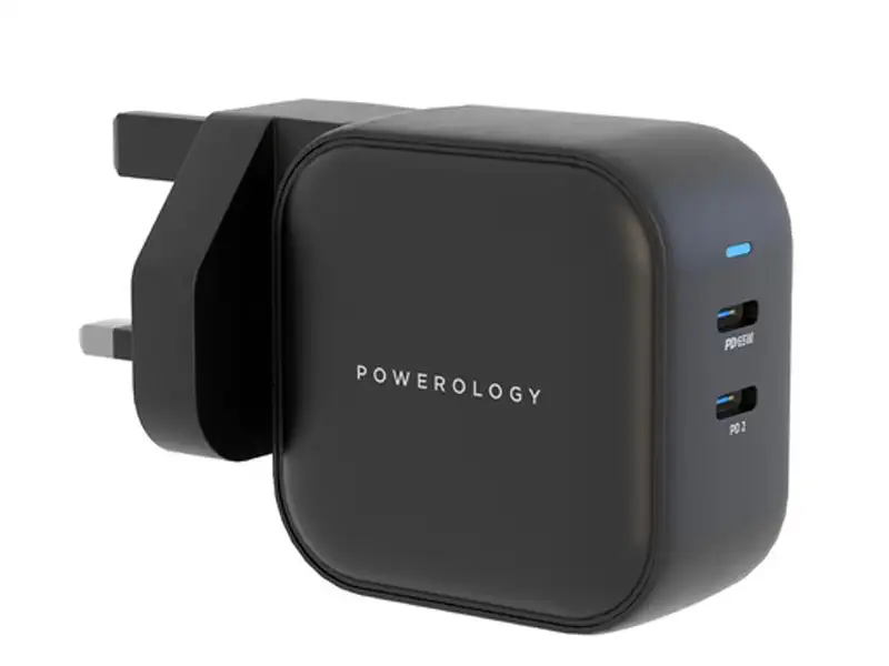 picture شارژر دیواری تایپ سی 65 وات پاورولوژی Powerology Dual Port World Travel Kit Charging Adapter PWCUQC007-BK