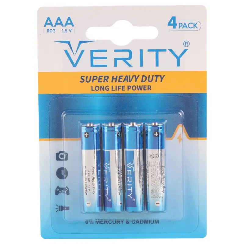 picture باتری چهارتایی نیم قلمی Verity Super Heavy Duty R03 1.5V AAA