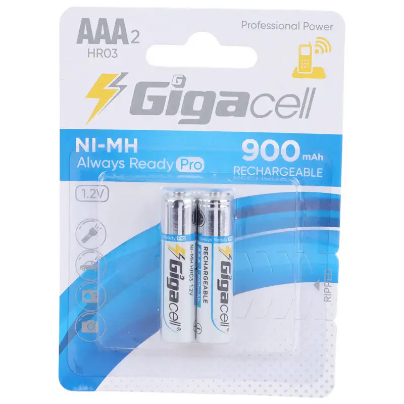 picture باتری دوتایی نیم قلمی شارژی Gigacell NI-MH HR03 900mAh