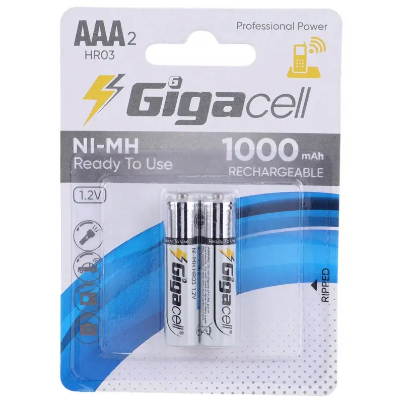 picture باتری دوتایی نیم قلمی شارژی Gigacell NI-MH HR03 AAA 1000mAh