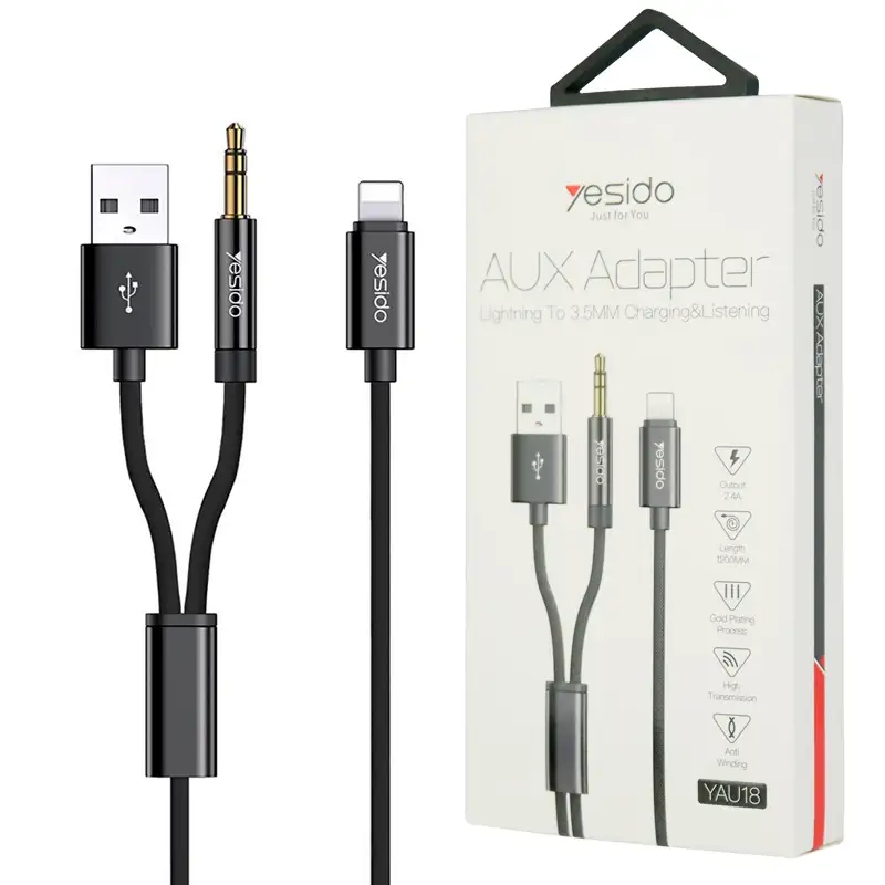 picture کابل تبدیل Yesido YAU18 Lightning To AUX / USB 1.2m