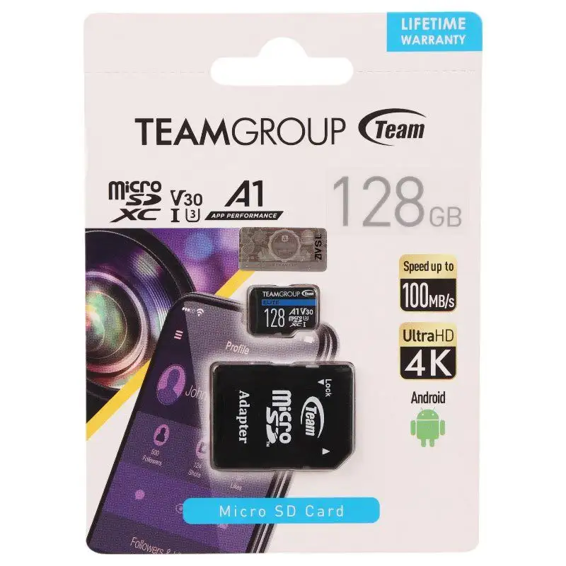 picture رم میکرو 128 گیگ تیم گروپ TeamGroup A1 V30 U3 100MB/s + خشاب