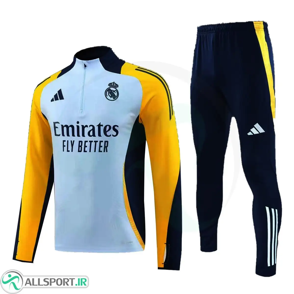 picture ست نیم زیپ شلوار رئال مادرید  Real Madrid 2024-25 Navy Blue Yellow Tracksuit