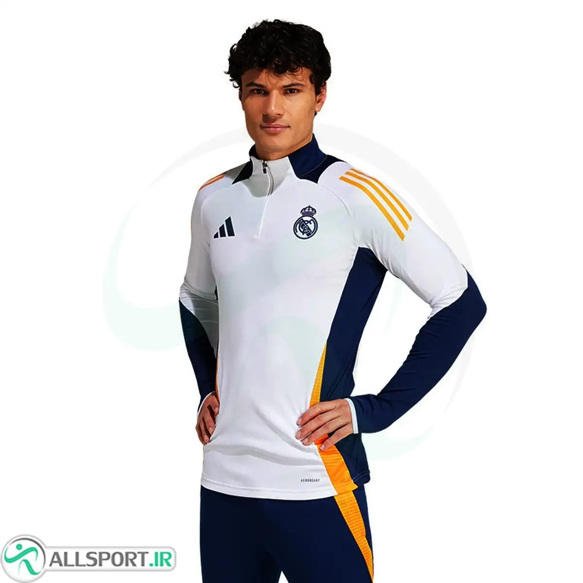 picture ست نیم زیپ شلوار رئال مادرید Real Madrid 2024-25 White Navy Blue Tracksuit