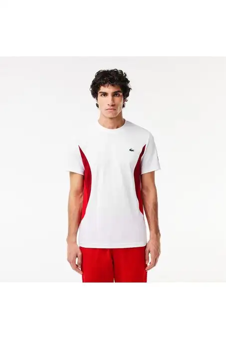 picture تی شرت ورزشی لاکوست با کد 837968458 ( Sport X Novak Djokovic Erkek Regular Fit Bisiklet Yaka Renk Bloklu Beyaz T-shirt )