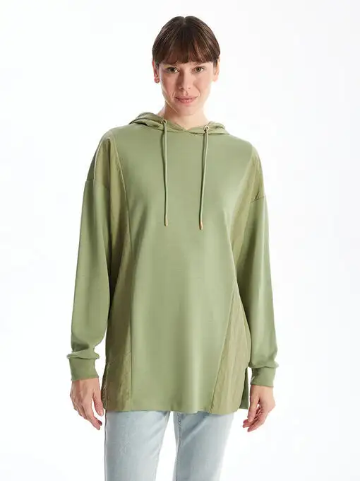 picture سویشرت و هودی ال سی وایکیکی با کد W4IL02Z8-GUY ( Kapüşonlu Renk Bloklu Oversize Kadın Sweatshirt Tunik )