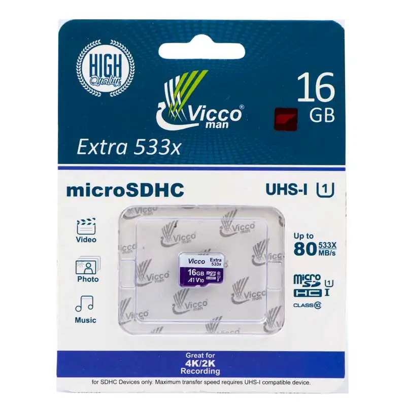 picture رم میکرو 16 گیگ ویکومن Vicco Extra U1 80MB/s بدون خشاب