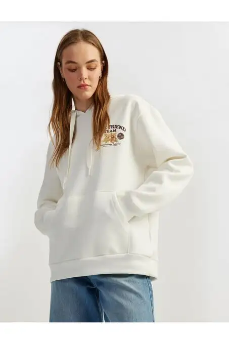 picture سویشرت و هودی کوتون با کد 5SAL10602IK 6551079 ( Kapüşonlu Kanguru Cepli Baskılı Oversize Sweatshirt )