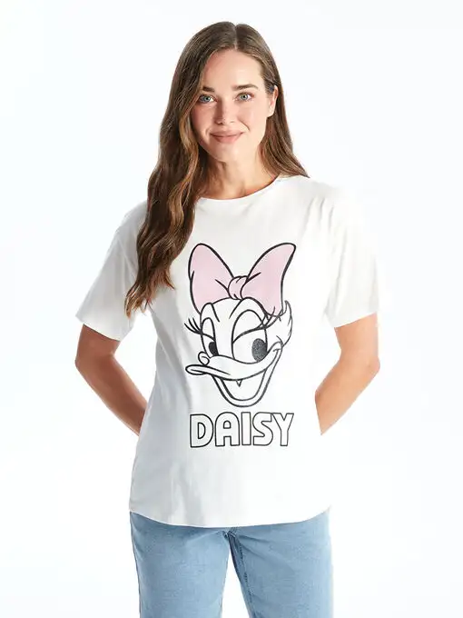 picture بلوز بارداری ال سی وایکیکی با کد S4MU55Z8-R9J ( Bisiklet Yaka Daisy Duck Baskılı Kısa Kollu Hamile Tişört )