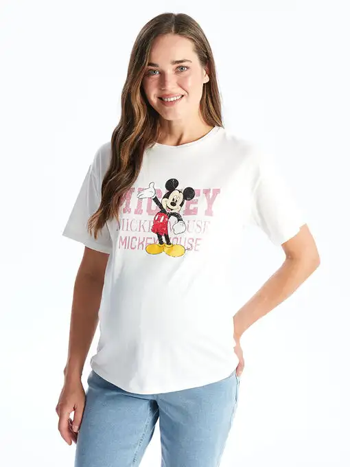 picture بلوز بارداری ال سی وایکیکی با کد S43241Z8-R9J ( Bisiklet Yaka Mickey Mouse Baskılı Kısa Kollu Hamile Tişört )