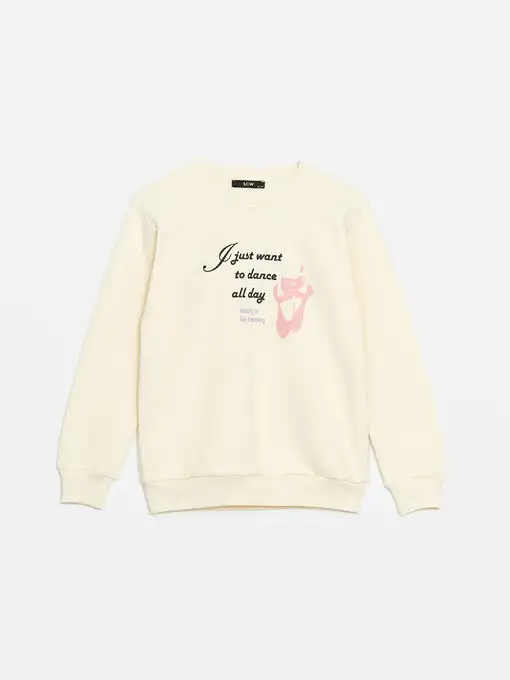 picture پلیور ال سی وایکیکی با کد W4LF96Z4-FDU ( Bisiklet Yaka Baskılı Kız Çocuk Sweatshirt )