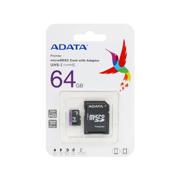 کارت حافظه‌ microSDXC ای دیتا مدل Premier کلاس 10 استاندارد UHS-I U1 سرعت 80MBps ظرفیت 64 گیگابایت به همراه آداپتور SD 3407534