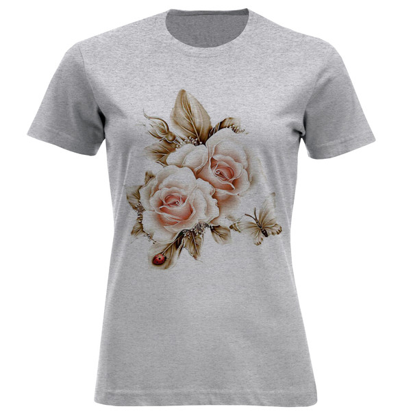 تیشرت آستین کوتاه زنانه طرح گل و پروانه کد F541 368300