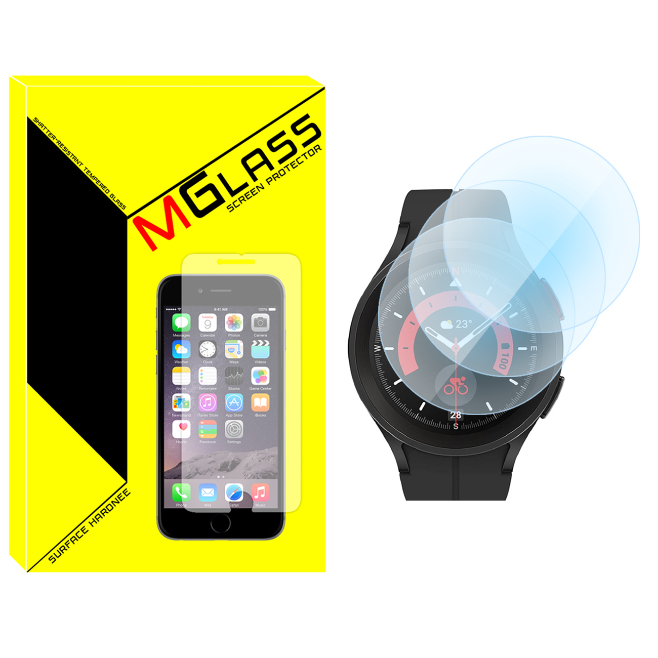 محافظ صفحه نمایش شیشه‌ای ام گلس مدل SH-MG مناسب برای ساعت هوشمند سامسونگ Galaxy Watch 5 Pro بسته سه عددی 3924059