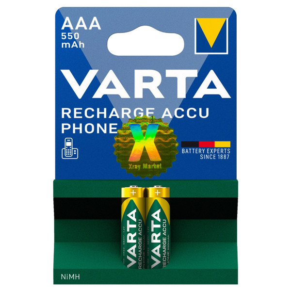 باتری نیم قلمی قابل شارژ وارتا مدل Recharge accu phone 550 mAh XRAY بسته دو عددی 4041593