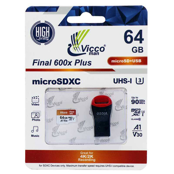 کارت حافظه microSDXC ویکومن مدل Final 600x کلاس 10 استاندارد UHS-I U3 سرعت 90MBps ظرفیت 64 گیگابایت 4100156