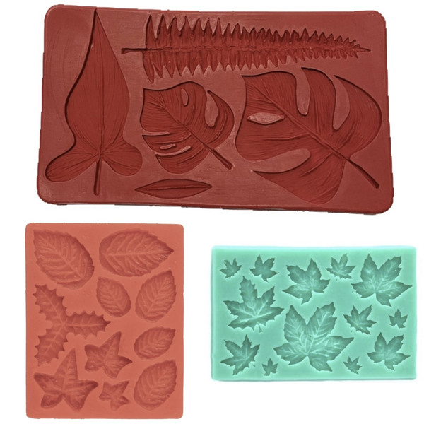 picture قالب شکلات مدل مالد فوندانت طرح مولد برگ پاییزی و استوایی مجموعه 3 عددی